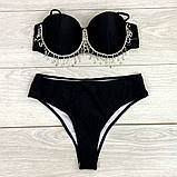 Купальник роздільний чорний із декоративними ланцюжками M 44, фото 2