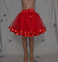 Дитяча червона спідничка на резинці в два шари фатину, розмір 98-104
