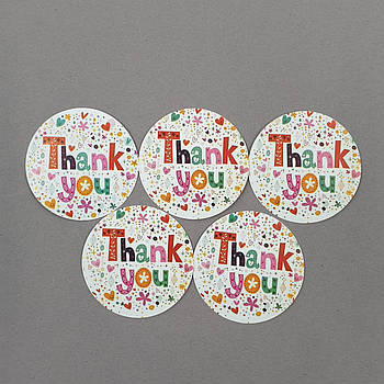 Наклейки круглі для паковання десертів Thank you кольорові 4 см — 50 шт.