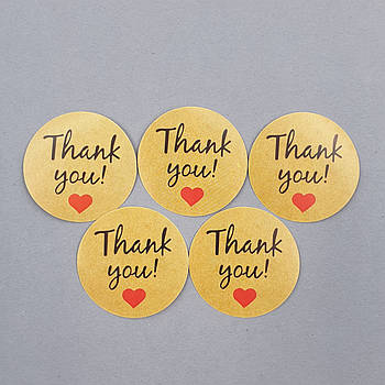 Наклейки круглі для паковання десертів Thank you серце 4 см — 50 шт.