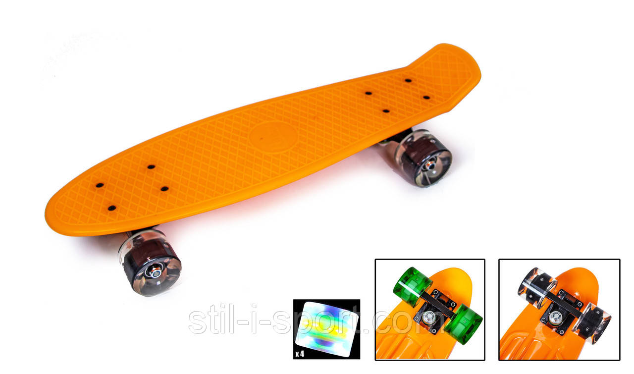 Скейт Penny Boarde Orange Світні колеса, фото 1