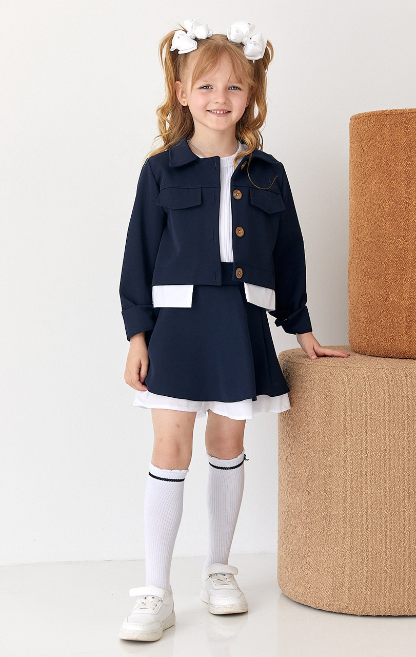 Шкільний костюм для дівчинки жакет і спідниця шорти (116-140р) Синій, фото 1