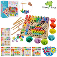 Дерев'яна гра MD 2514 мозайка сортер рибалка геометричні фігури цифри