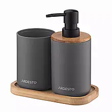 Набір для ванної кімнати Ardesto Minimalism 360 мл, 3 предмети, поліпропілен, бамбук, сірий темний ARHB3110GB