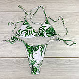 Купальник роздільний білий із зеленим листям M 44 + туніка халат, фото 3