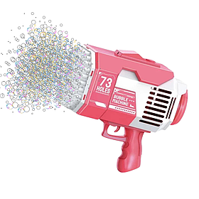 Генератор мильних бульбашок Bubble Rocket 73 отвори, рожевий: дитячий пістолет на акумуляторі з підсвічуванням