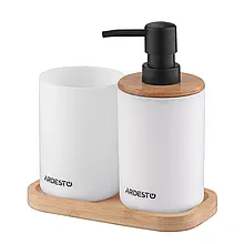 Набір для ванної кімнати Ardesto Minimalism 360 мл, 3 предмети, поліпропілен, бамбук, сірий темний ARHB3110WB