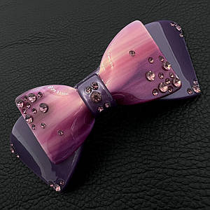 Шпилька автомат для волосся елегантний бантик фіолетового кольору з рожевими кристалами довжина 10 см висота 4 см