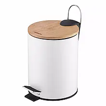 Відро для сміття Ardesto Minimalism з педаллю, 3 л, метал, пластик, бамбук, білий ARHB3601WB