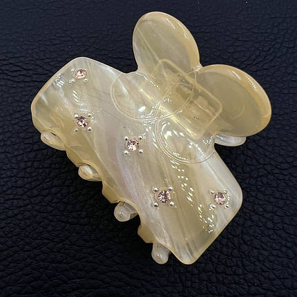 Краб для волосся міцний французький пластик бежевого кольору з жовтими стразами довжина 5 см висота 4 см, фото 1