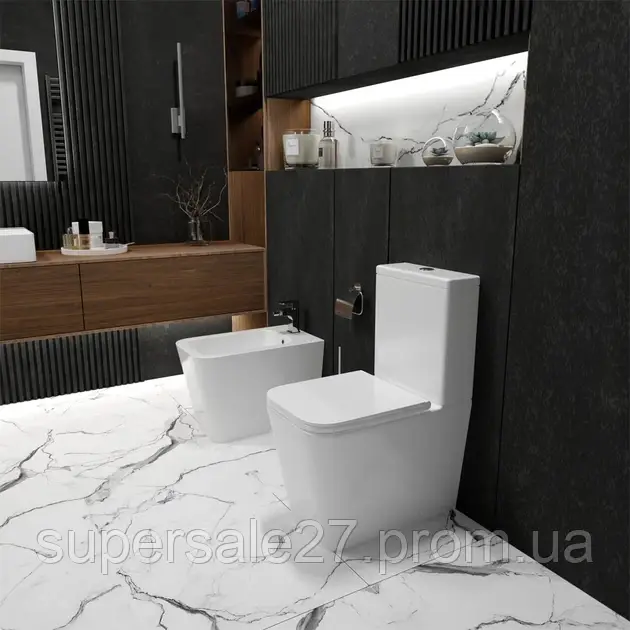 Комплект Унітаз-компакт підлоговий Koller Pool KVADRO з кришкою та бачком змивним + Біде підлогове KOLLER POOL Kvadro, фото 1