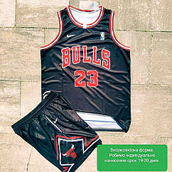 Комплект чорна баскетбольна форма Джордан 23 Чикаго Булс + логотипи Jordan Chicago Bulls 7XL