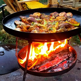 Сковорідка з диска борони 50см з кришкою чохлом і підставкою САДЖ з розбірними ніжками