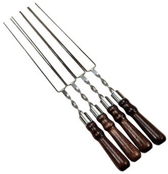 Подвійний шампур для овочів і грибів 65 см – з дерев’яною ручкою, нержавіюча сталь, преміум