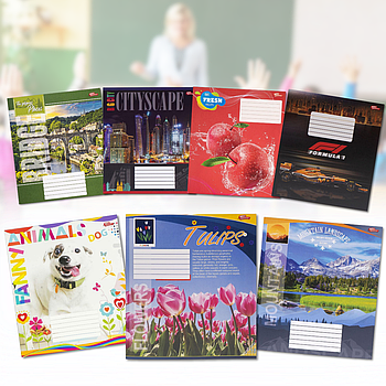 Зошит на 18 аркушів з кольоровою обкладинкою в клітинку "Мрії" "mix" Упаковка 20 шт.