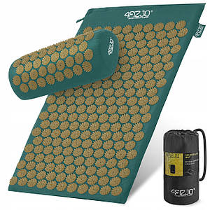 Килимок акупунктурний з валиком 4FIZJO Аплікатор Кузнєцова 72 x 42 см 4FJ0286 Navy Green/Gold Poland