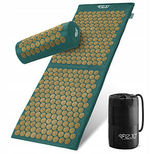 Килимок акупунктурний з валиком 4FIZJO Аплікатор Кузнєцова 128 x 48 см 4FJ0289 Navy Green/Gold Poland