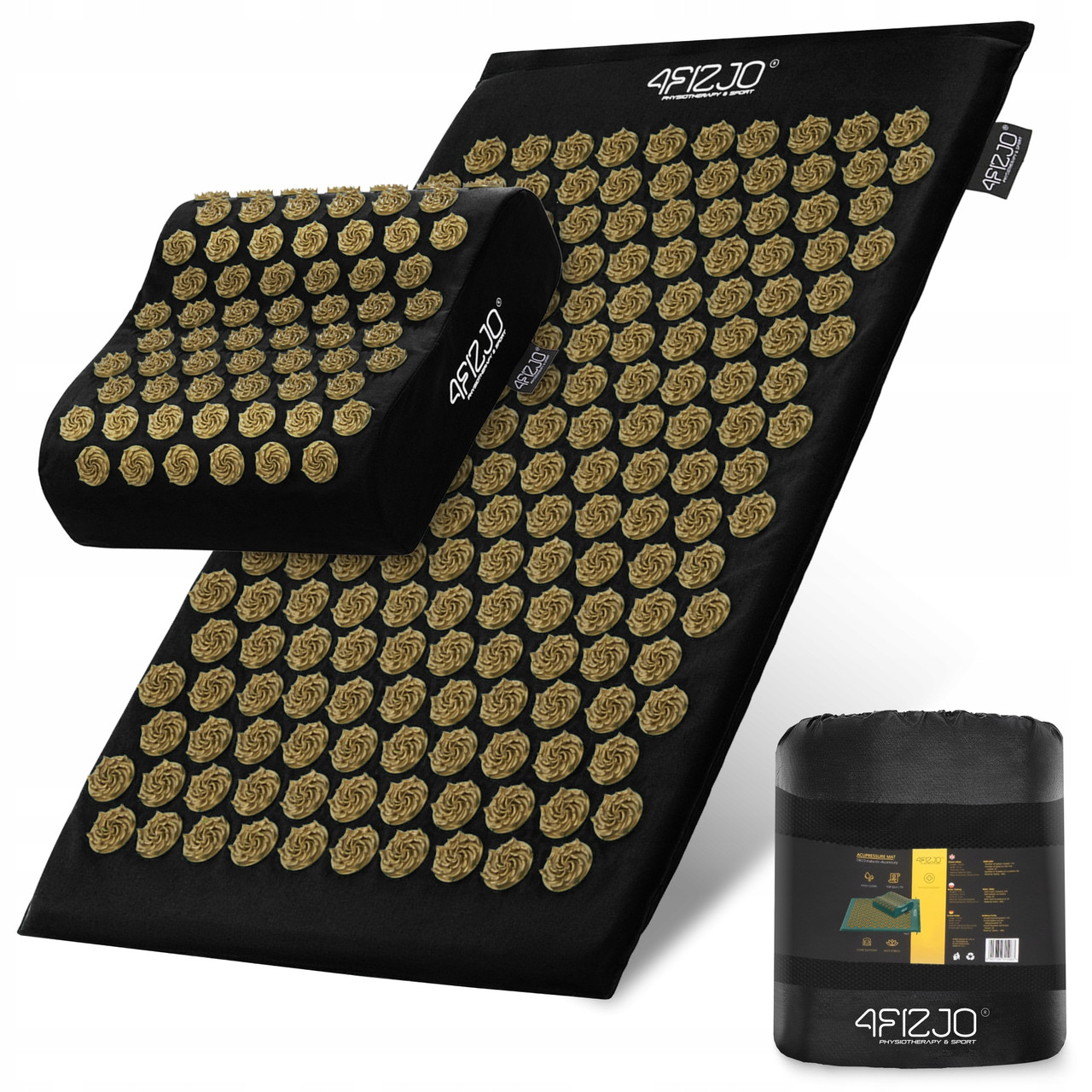 Килимок акупунктурний із подушкою 4FIZJO Ergo Mat Аплікатор Кузнєцова 4FJ0381 Black/Gold Poland