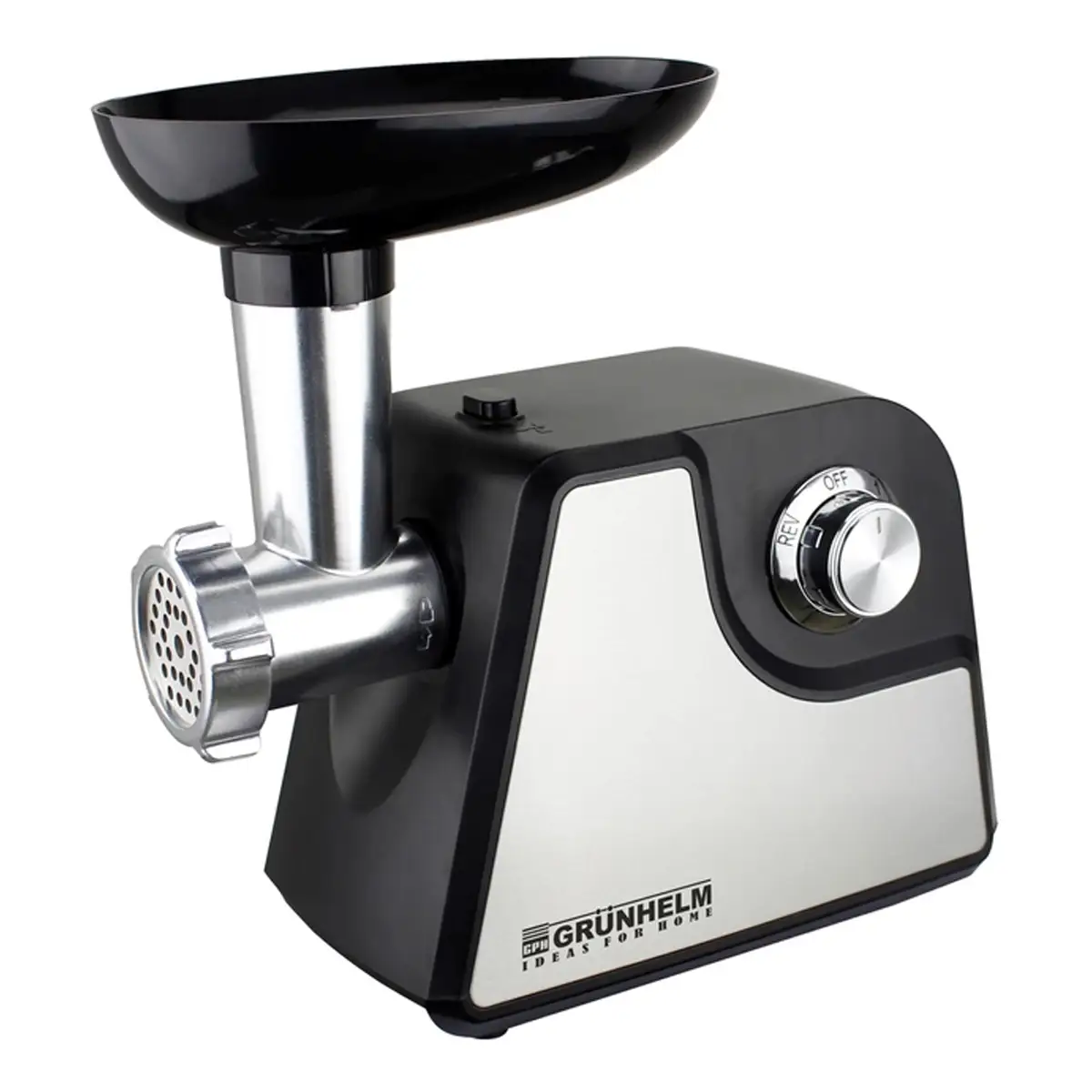 М'ясорубка електрична Grunhelm AMG180SB, 1800 Вт, з реверсом, насадкою для ковбас, чорна, фото 1