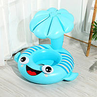 Дитячий круг для плавання Рибка, надувний, з парасолькою, 80x86см, Блакитний