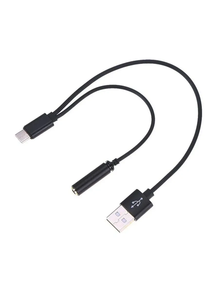 Перехідник перетворювач для навушників з type-C на 3,5 мм aux мама та USB-роз'єм, чорний, фото 1