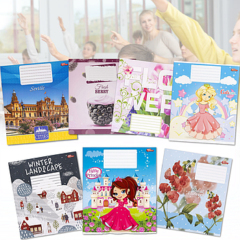 Зошит на 12 аркушів з кольоровою обкладинкою коса з дод. лінією "Мрії" "mix" Упаковка 20 шт.