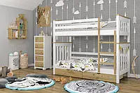 Двоярусне дитяче ліжко Mebigrand Скандинавія Міні Білий (RAL9003) + Горіх світлий 80х190 см з ящиками (MBG-2364)