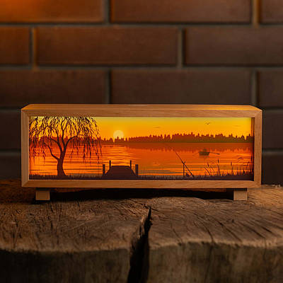 Нічник-панорама “Риболовля”, лаковане дерево (LED, Акумулятор, USB Type-C)