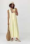 Вільна літня жіноча сукня міді з V- образним вирізом лимонне розмір S, фото 2
