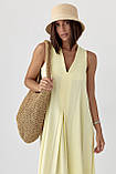 Вільна літня жіноча сукня міді з V- образним вирізом лимонне розмір S, фото 4