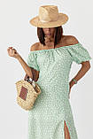 Літня квіткова жіноча сукня з рукавами ліхтариками салатова довга сукня з розрізом розмір М S, Нове, фото 4
