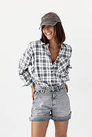 Жіноча сорочка в клітинку з кишенею - білий з чорним цвет, L (є розміри)