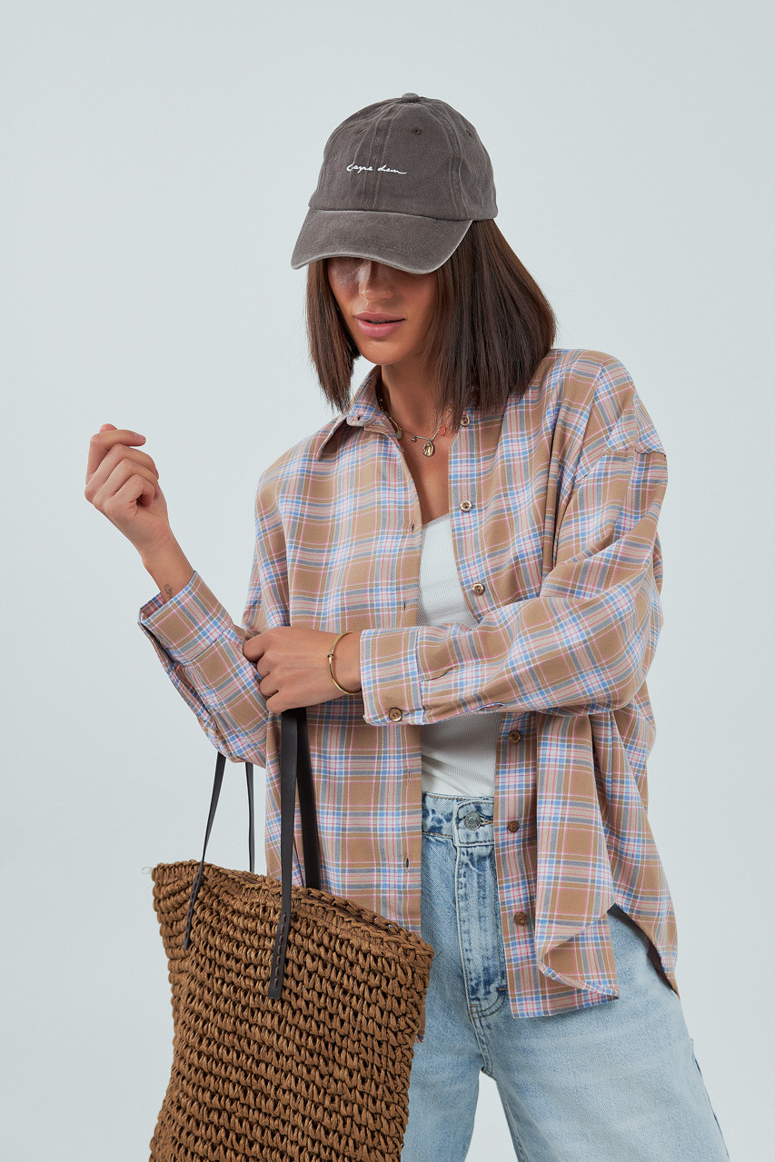 Сорочка в клітинку вільного крою - кавовий цвет, M (є розміри) L, Нове, фото 1