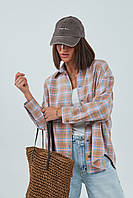 Сорочка в клітинку вільного крою - кавовий цвет, M (є розміри) L, Нове