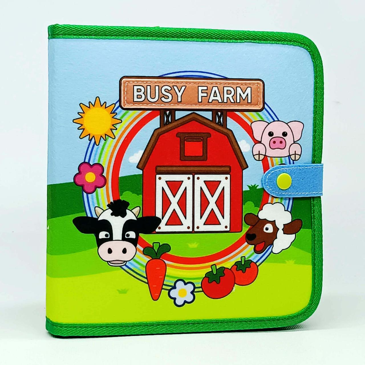 Тактильна книжка Бізіборд Busy farm 20×20 см — фетрова розвивальна іграшка для моторики, арт. C71085, фото 1