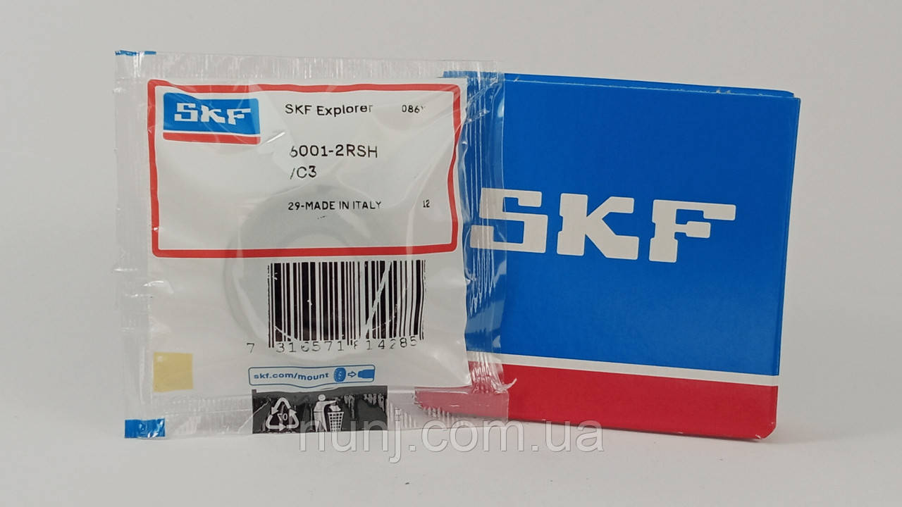 Підшипник 6001-2RS-C3 SKF (70-180101) розміри: 12*28*8 кульковий радіальний закритий, фото 1