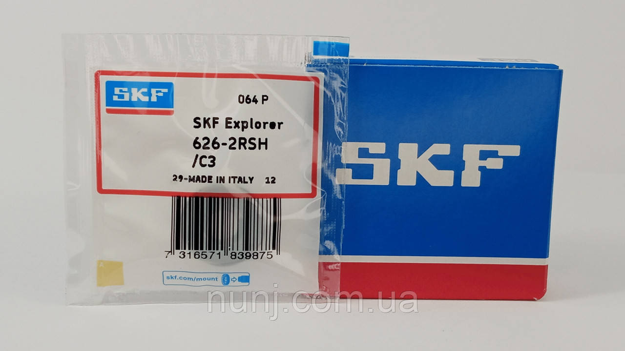 Підшипник 626-2RS-C3 SKF (70-180026) розміри: 6*19*6 кульковий радіальний закритий, фото 1