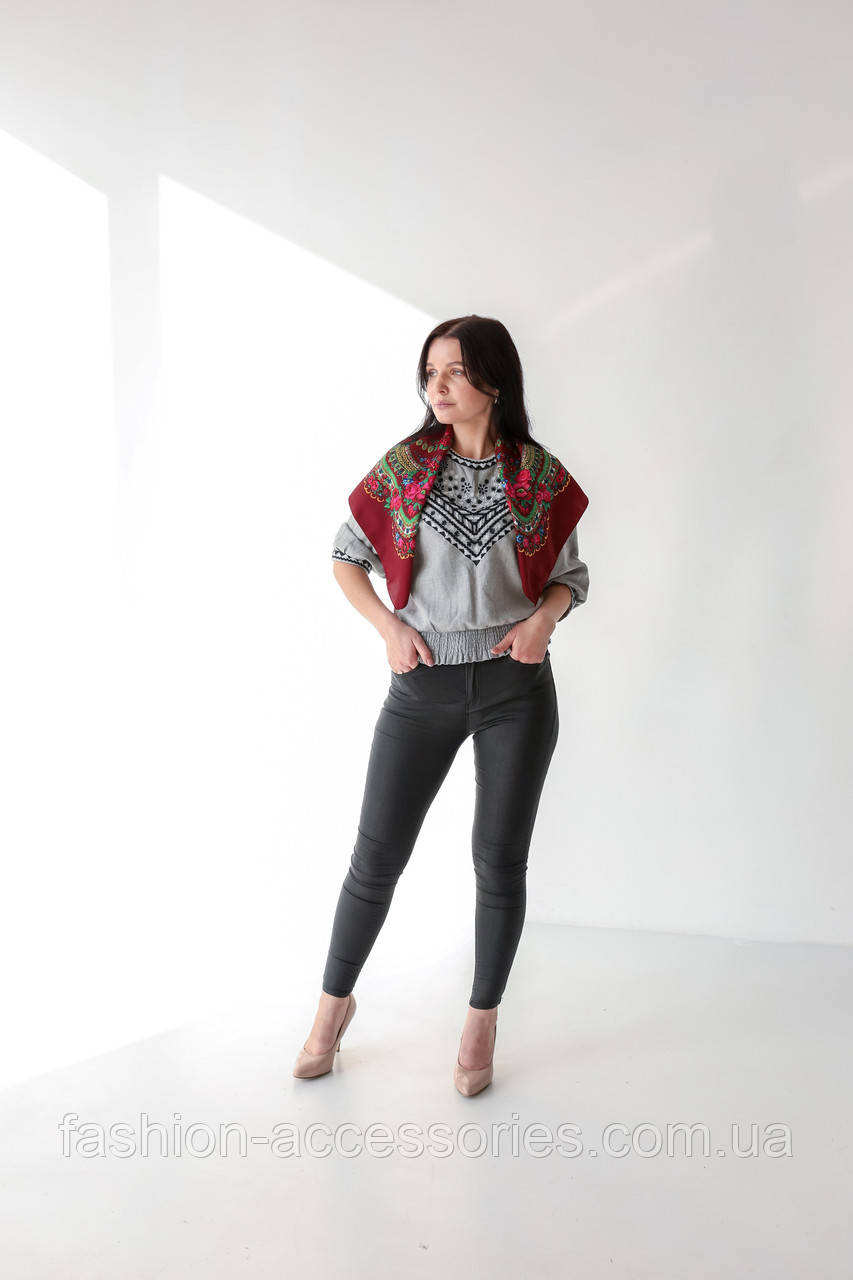 🔥 Яскрава тернова хустка “Ланц” — стиль із традицією Бордовий, фото 1