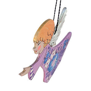 Дерев'яна підвіска "Янгол молиться" 9*7 см., з петриківським розписом, іграшка на ялинку ручної роботи, фото 3