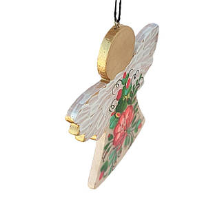 Дерев'яна підвіска "Янгол" 8*8 см., з петриківським розписом, іграшка на ялинку ручної роботи, фото 2