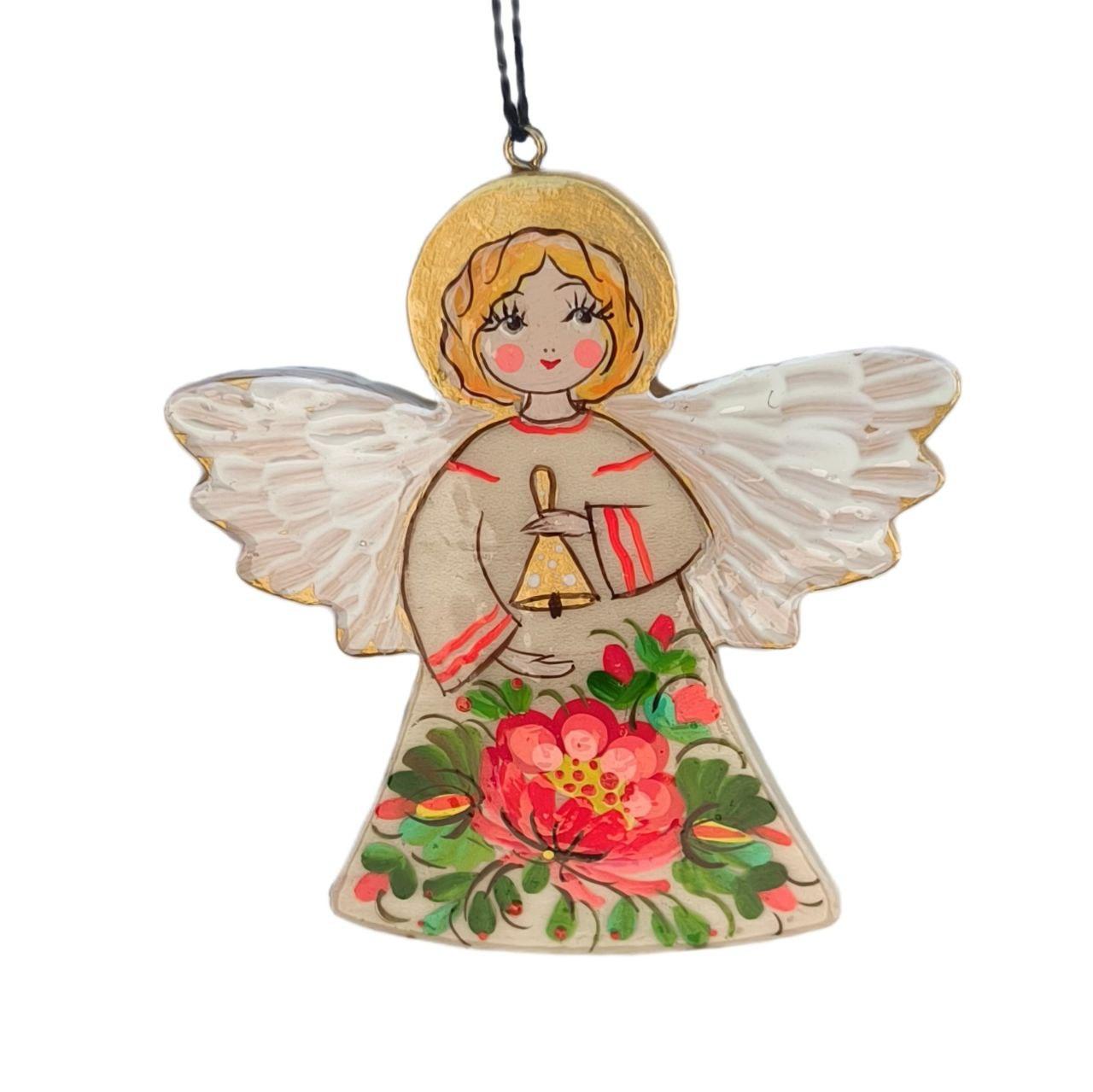 Дерев'яна підвіска "Янгол" 8*8 см., з петриківським розписом, іграшка на ялинку ручної роботи