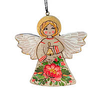 Дерев'яна підвіска "Янгол" 8*8 см., з петриківським розписом, іграшка на ялинку ручної роботи
