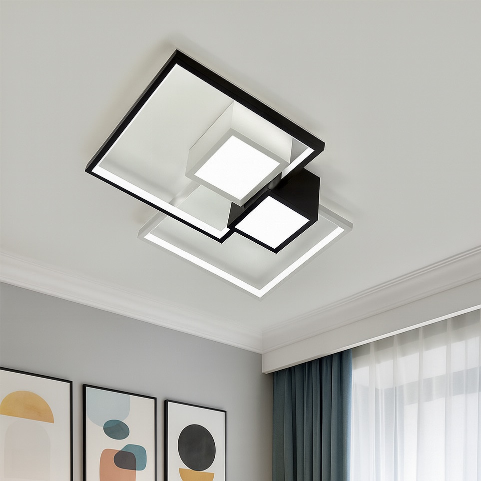 Квадратна LED люстра до 18 м² чорно-біла дизайнерська форма 112 Вт (1157/2), фото 1