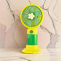 Портативний вентилятор на акумуляторі AC-38 Зелено-жовтий, настільний міні вентилятор з підставкою