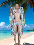Купальник роздільний блакитний із тропічним принтом M 44 + туніка халат, фото 10