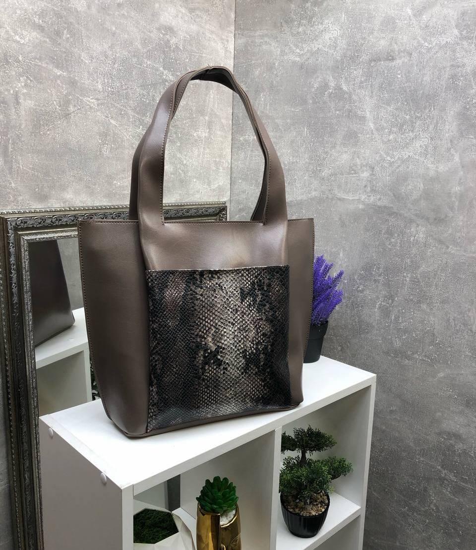 Велика жіноча сумка формат А4 з широкими ручками моко екошкіра пітон
