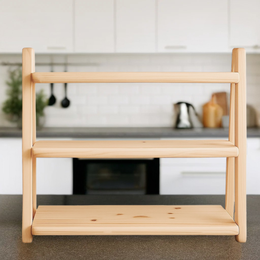 Універсальна дерев'яна поличка з натурального дерева (смерека), стійка та міцна полиця 38х44х18 см,бежева, фото 1