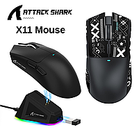 Легка бездротова ігрова мишка ATTACK SHARK X11 з RGB док-станцією, 22K DPI, PAW3311, 3 режими підключення