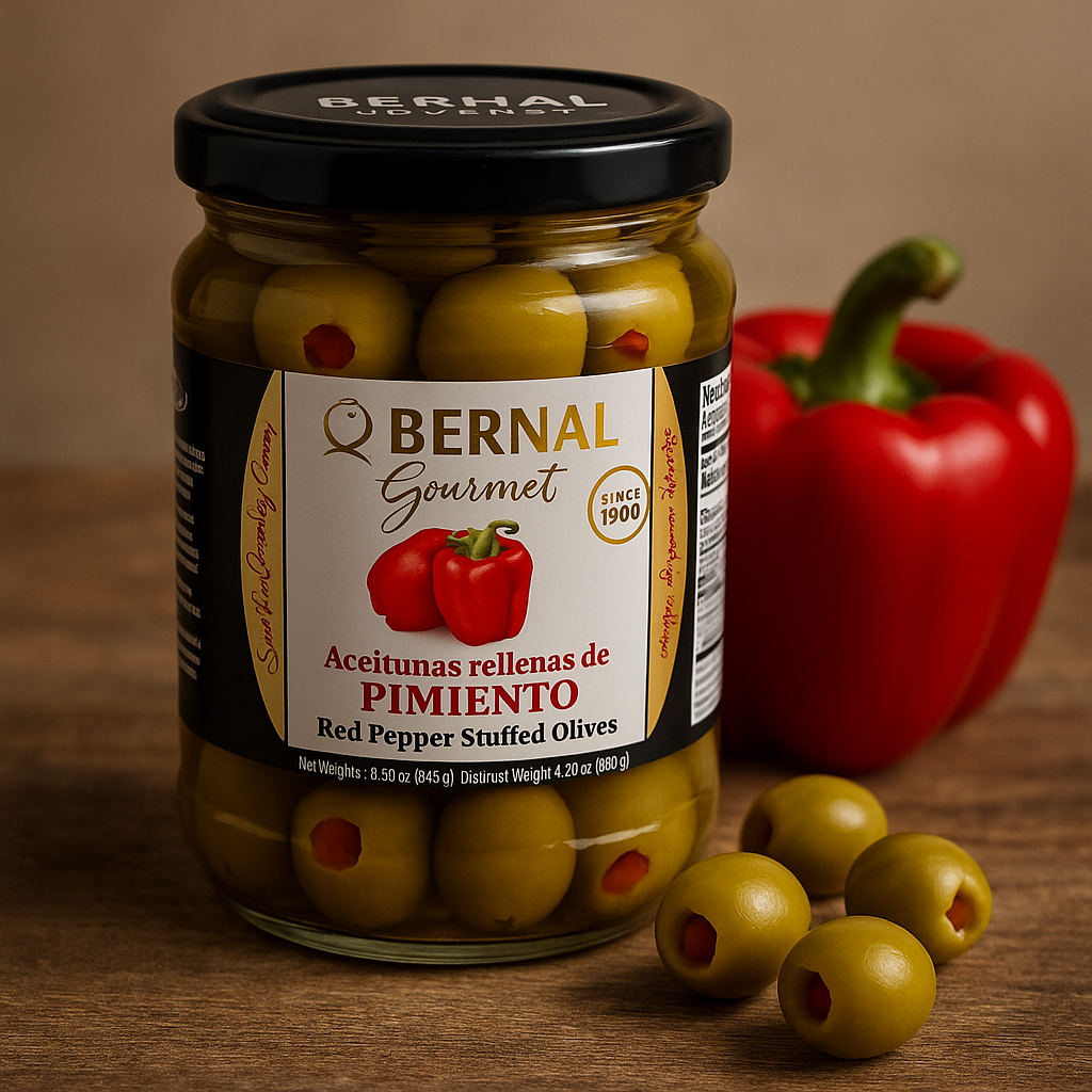 Оливки фаршировані смаженим перцем Bernal Gourmet скло 436 гр. Іспанія