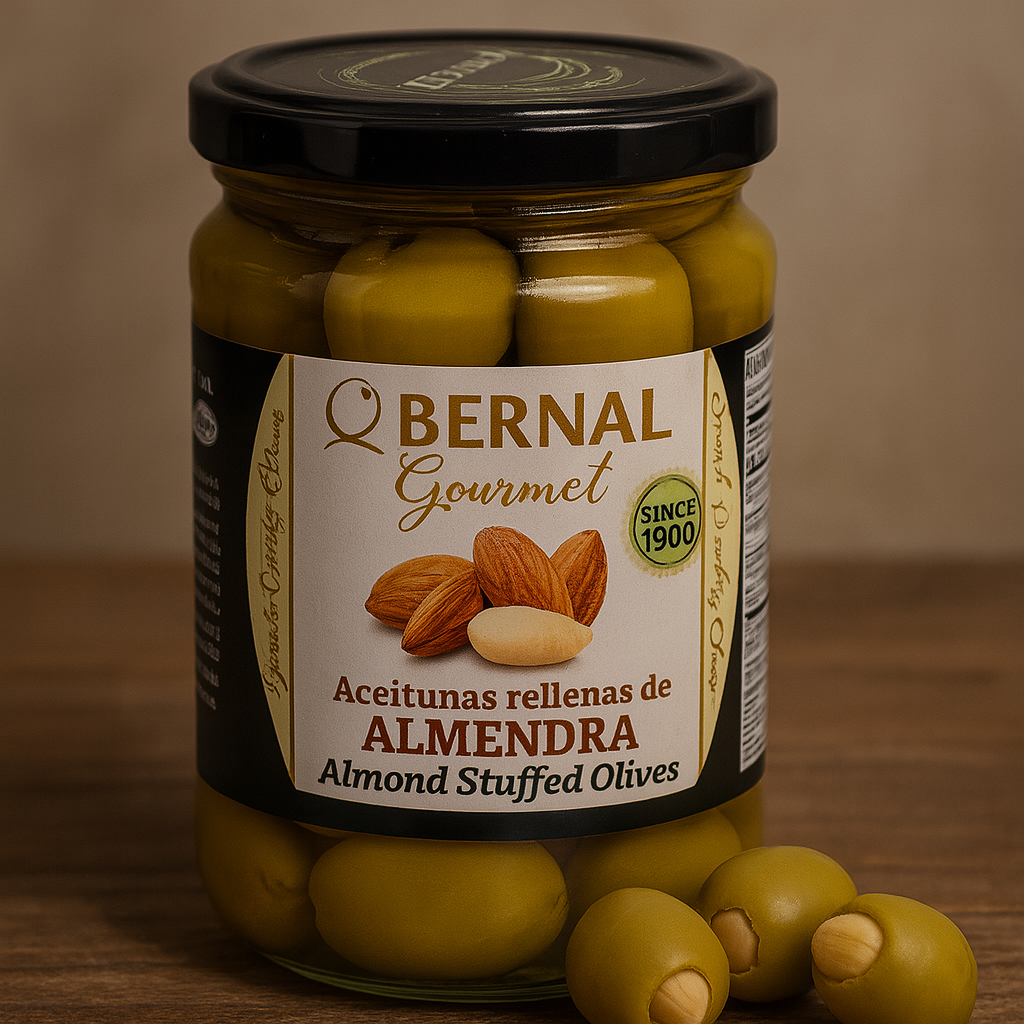 Bernal Gourmet Оливки зелені фаршировані Мигдалем скло 436 гр. Іспанія